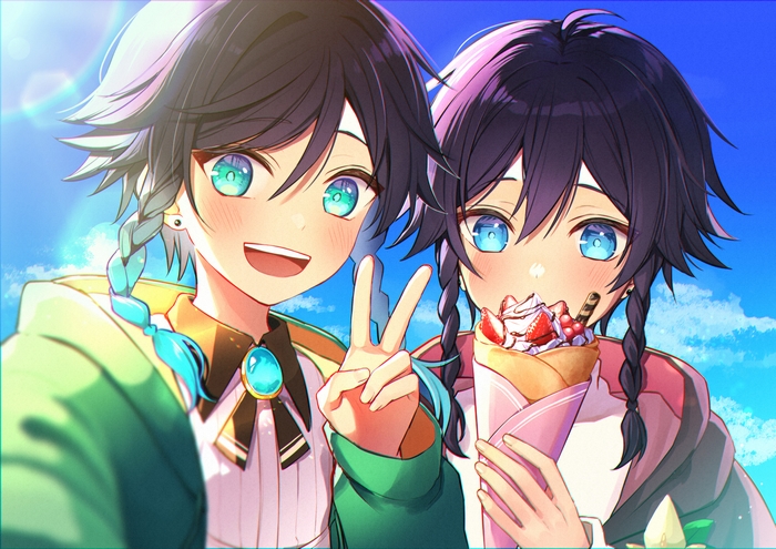 Venti from Genshin Impact Smiling Peace Sign
