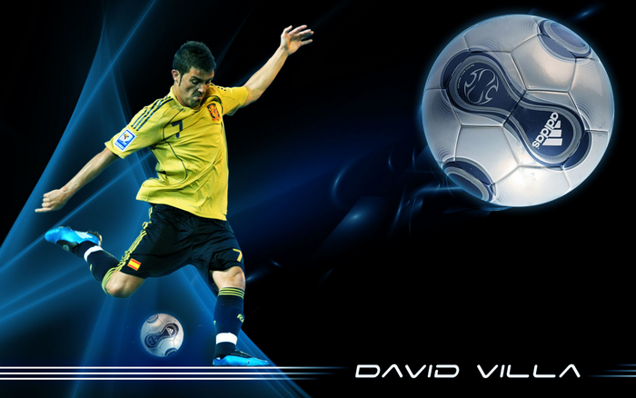 David Villa Kicking Soccer Ball for Spain