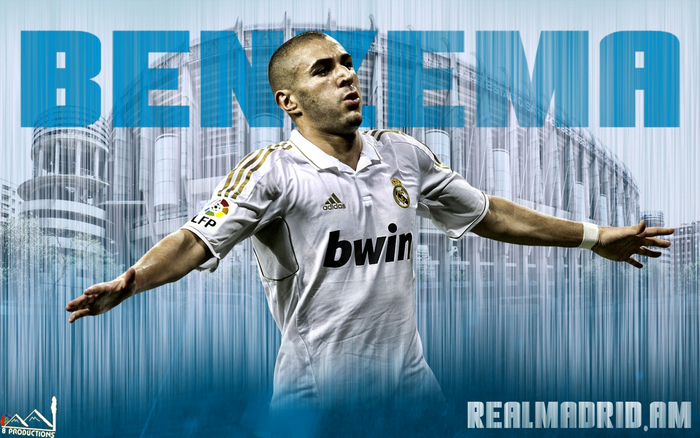 Karim Benzema Real Madrid celebration with stadium background