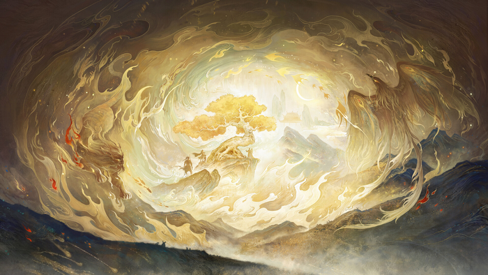 The Tree of Heaven and Golden Mythical Spirits