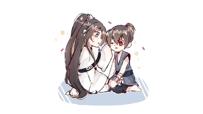 Chibi Xiao Xingchen and Xue Yang holding hands