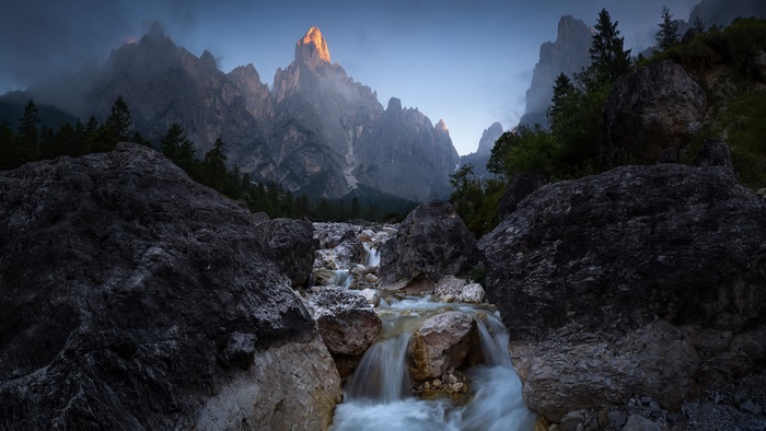 Golden Peak and Mountain Stream