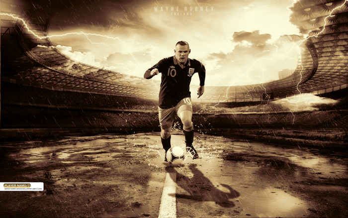 Wayne Rooney in a lightning storm at an England football stadium