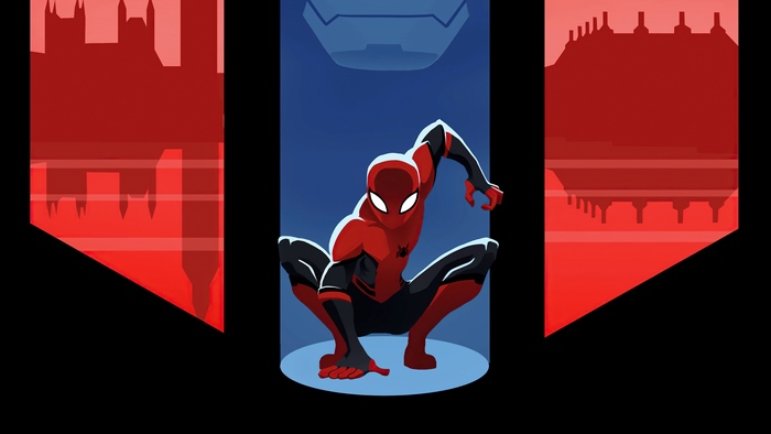Spider-Man Crouching in Red City 4K