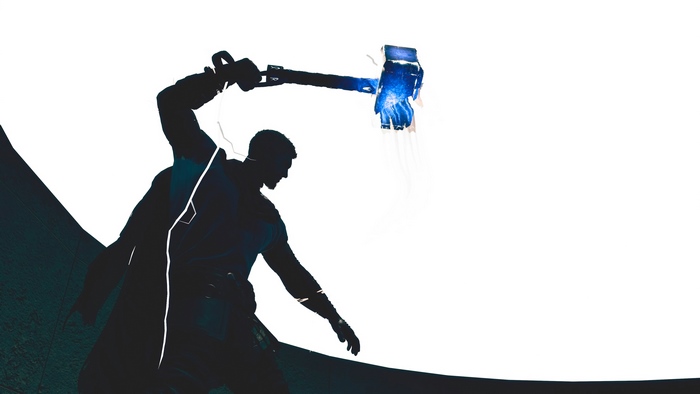 Thor silhouette with glowing hammer and lightning