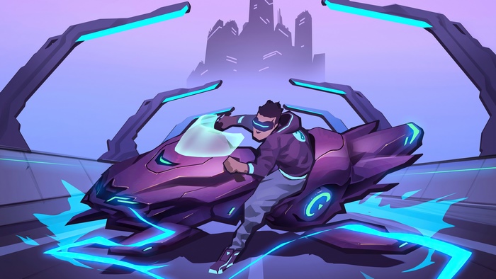 Futuristic Sci-Fi Motorcycle Rider with Neon Glow
