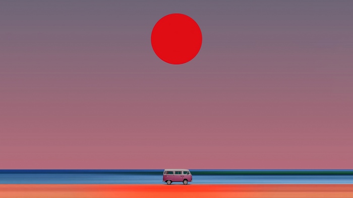 Minimalist Pink Van and Red Sun