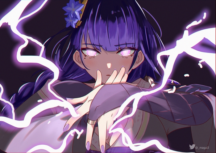 Raiden Shogun unleashing power with purple lightning