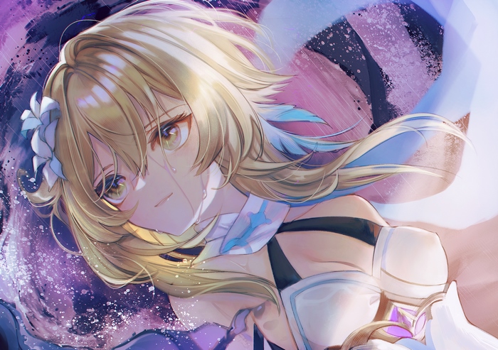 Lumine's tearful gaze in Genshin Impact