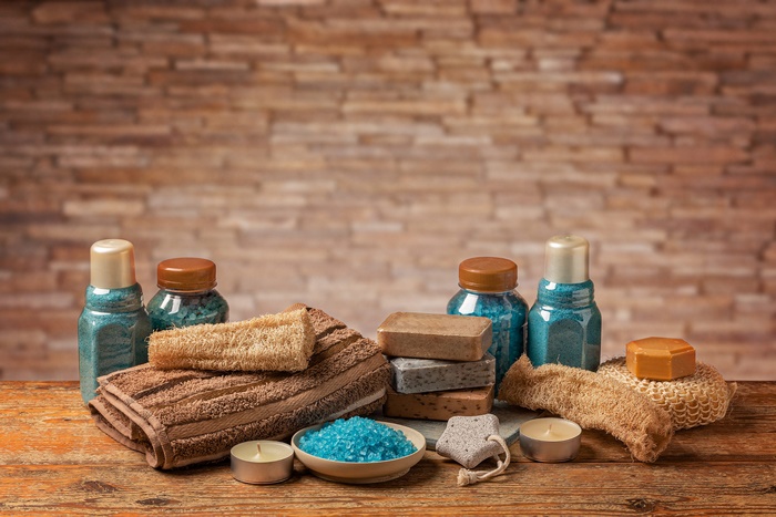 Relaxing Spa Setting with Bath Salt and Towels