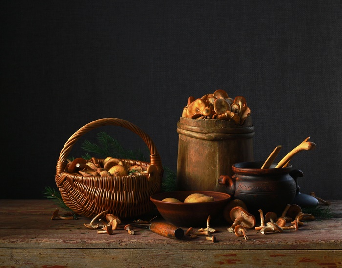 Rustic Mushroom Harvest Still Life