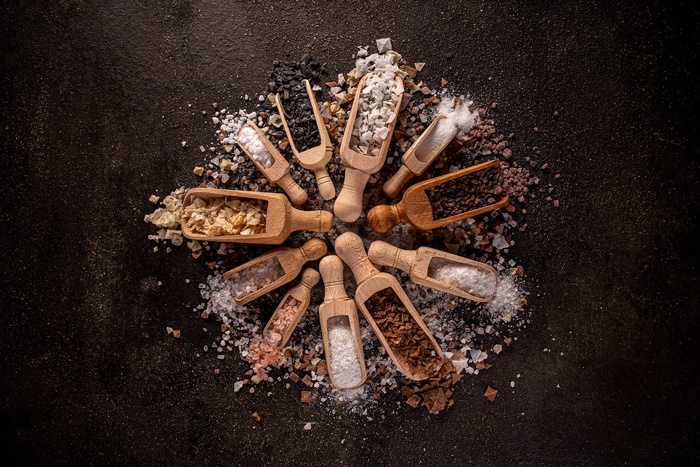 Variety of Salts in Wooden Scoops Still Life