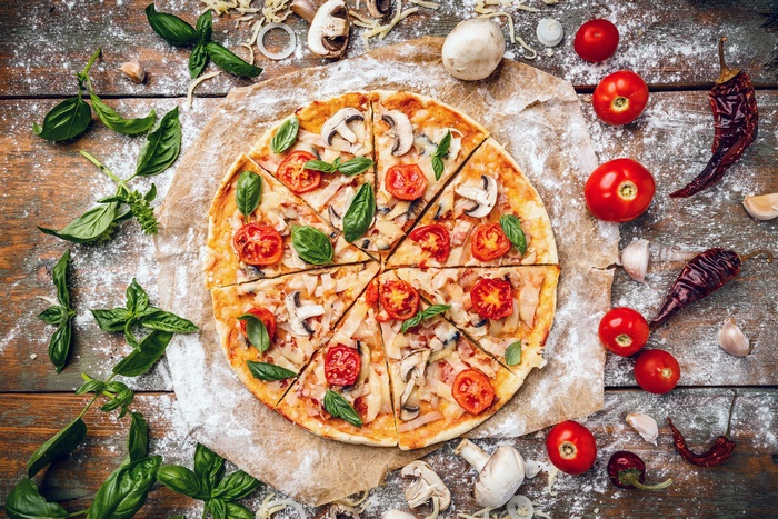 Still Life Pizza with Fresh Ingredients
