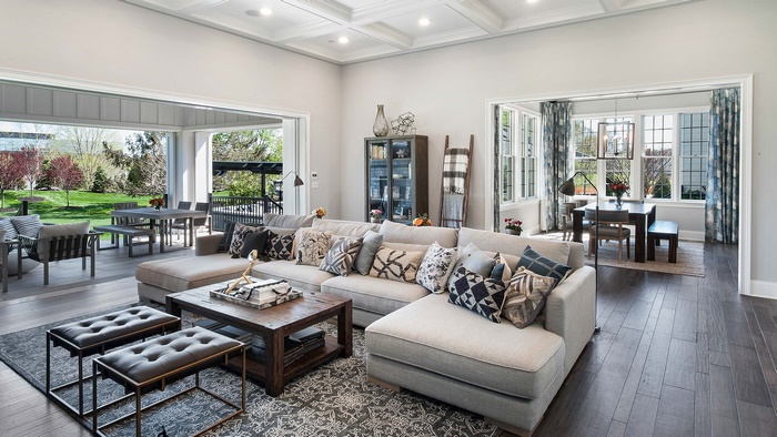 Spacious Living Room with Sectional Sofa and Outdoor Patio