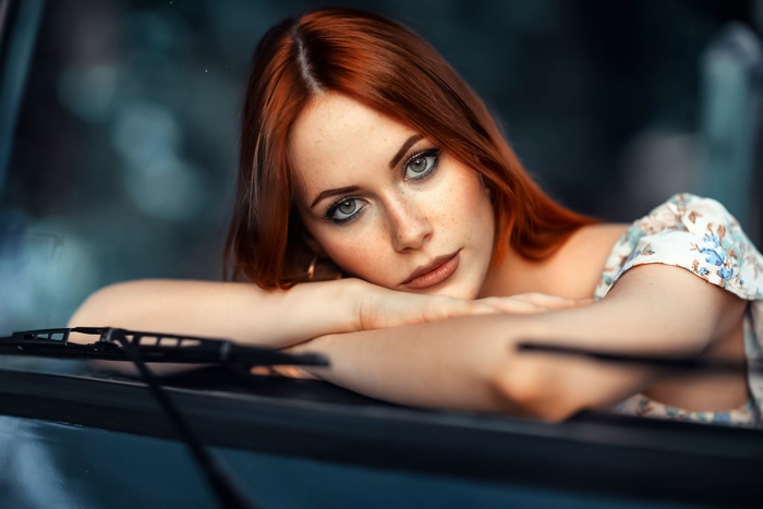 Portrait of a Redhead Model with Green Eyes