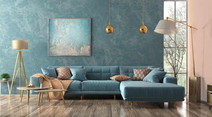 Modern Blue Living Room with Sectional Sofa