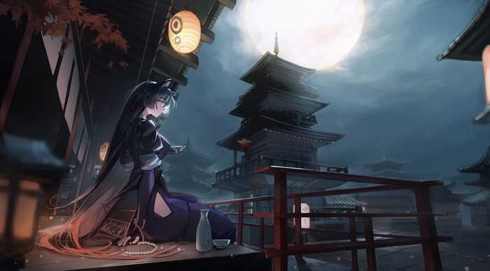 Saga from Arknights at Moonlit Pagoda