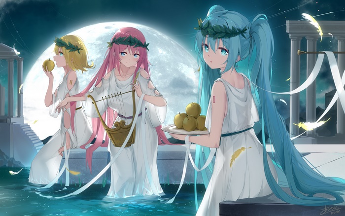 Hatsune Miku and Vocaloid Muses under Moonlight