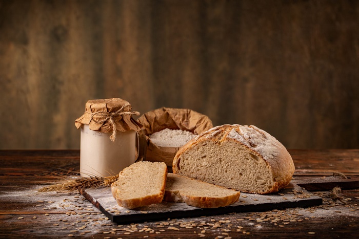 Homemade Bread and Baking Ingredients Still Life