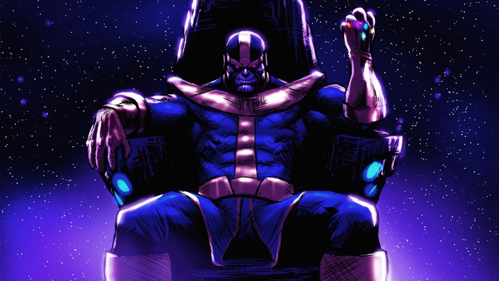 Thanos on Throne with Infinity Gauntlet in Space