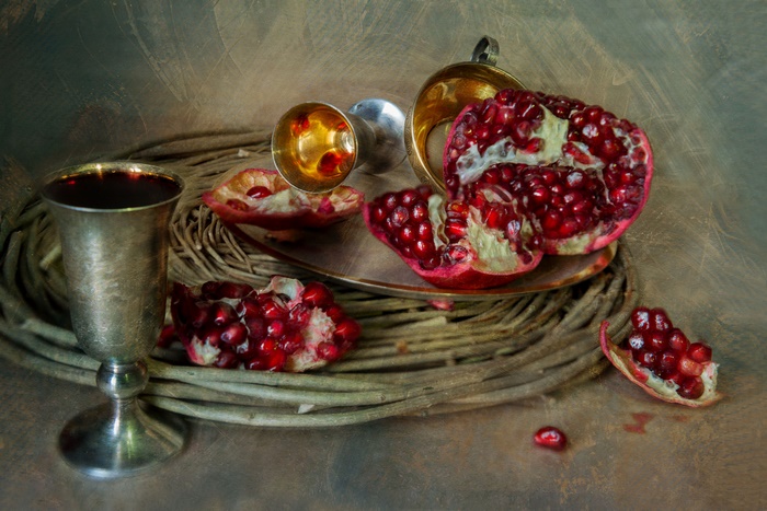 Pomegranate Still Life with Wine Goblets
