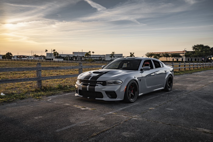 Dodge Charger SRT Hellcat Muscle Car at Sunset