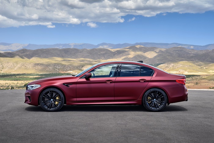 Matte Red BMW M5 Luxury Car Mountains 4K