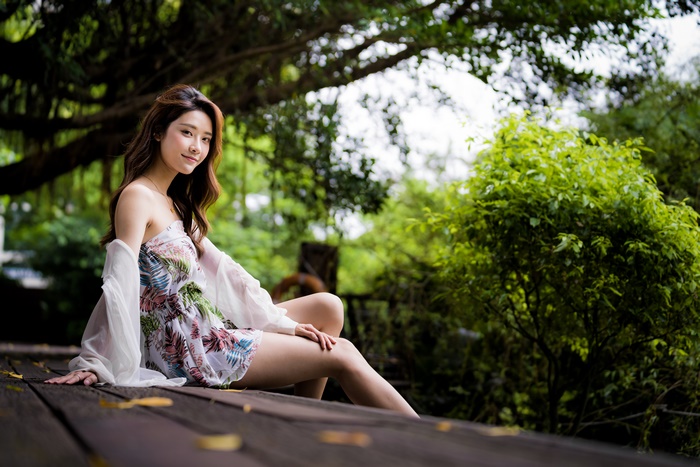 Asian Model in Floral Dress 4K