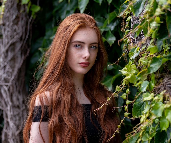 Redhead Model with Long Hair and Blue Eyes