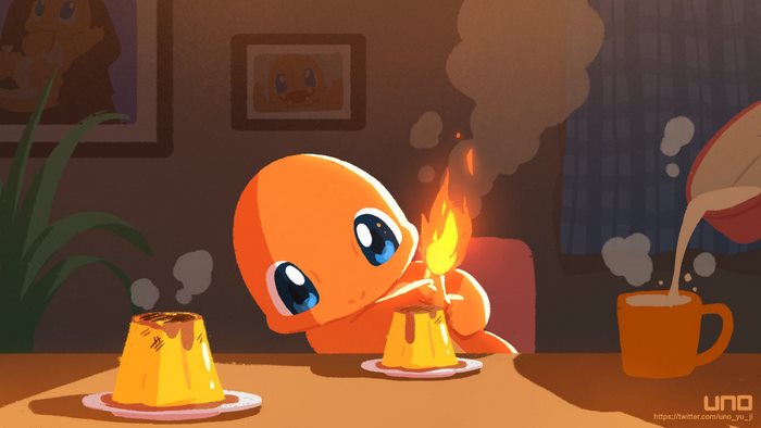 Charmander Playing with Fire Near Dessert
