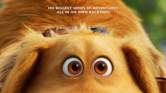 Dug (Up) wide-eyed with backyard adventure message