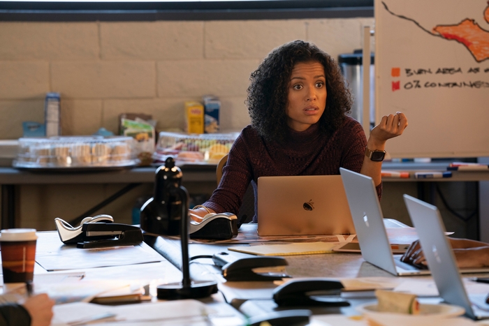 Gugu Mbatha-Raw looking concerned in The Morning Show
