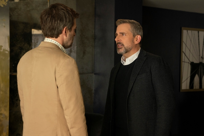 Steve Carell and Mark Duplass talking in The Morning Show
