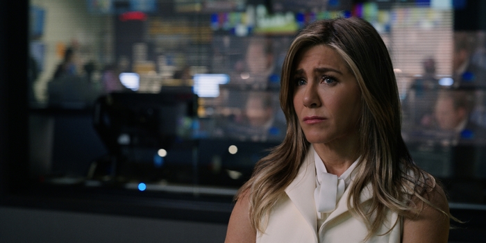 Jennifer Aniston looking concerned in The Morning Show