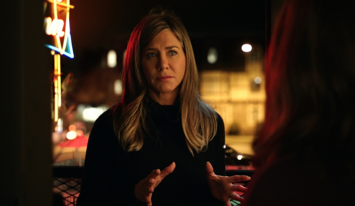 Jennifer Aniston looking serious in The Morning Show