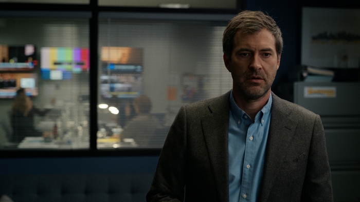 Mark Duplass looking serious in The Morning Show