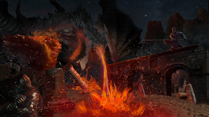 Dragon's Fiery Breath on Armored Warriors