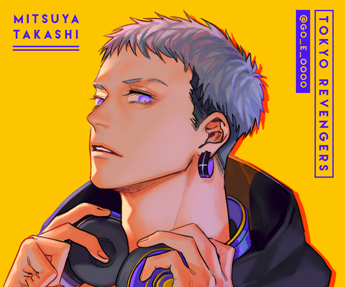 Takashi Mitsuya from Tokyo Revengers with headphones