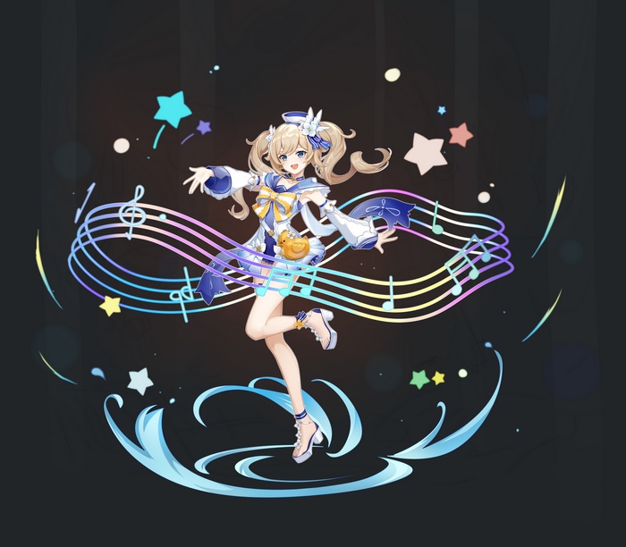 Barbara (Genshin Impact) dancing with music and stars