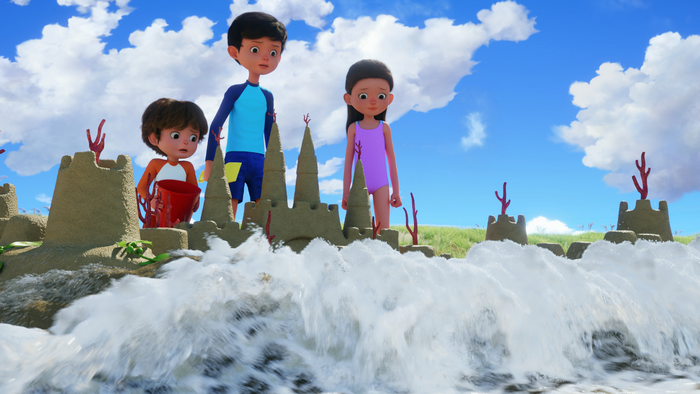 Stillwater children watch waves destroy their sandcastles