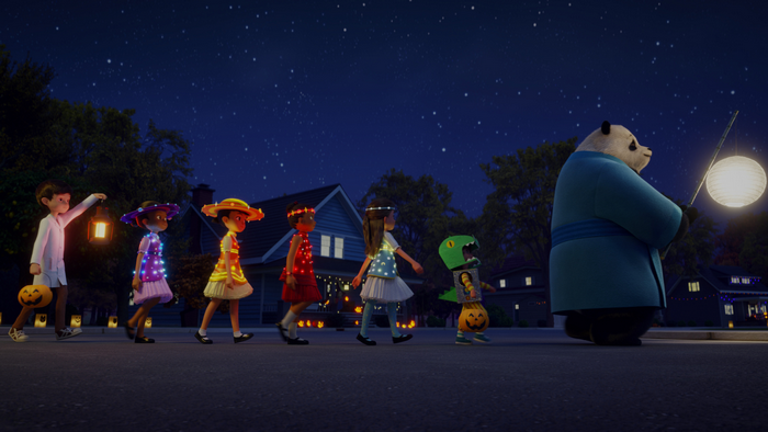Stillwater and kids trick-or-treating at night