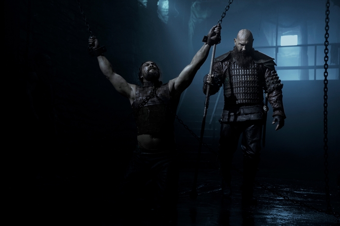Dave Bautista confronts chained Jason Momoa