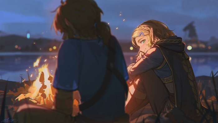 Link and Zelda by the Campfire at Dusk