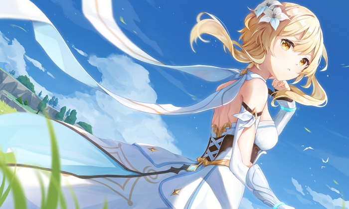 Lumine from Genshin Impact in a Breezy Scene
