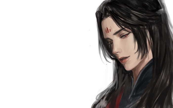 Luo Binghe with red mark and long dark hair