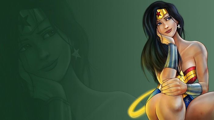 Wonder Woman in a relaxed, pensive pose