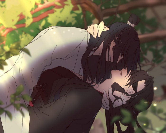 Lan Wangji and Wei Wuxian's passionate forest kiss