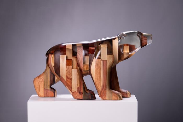 Spirit Bear Resin and Wood Carving Sculpture