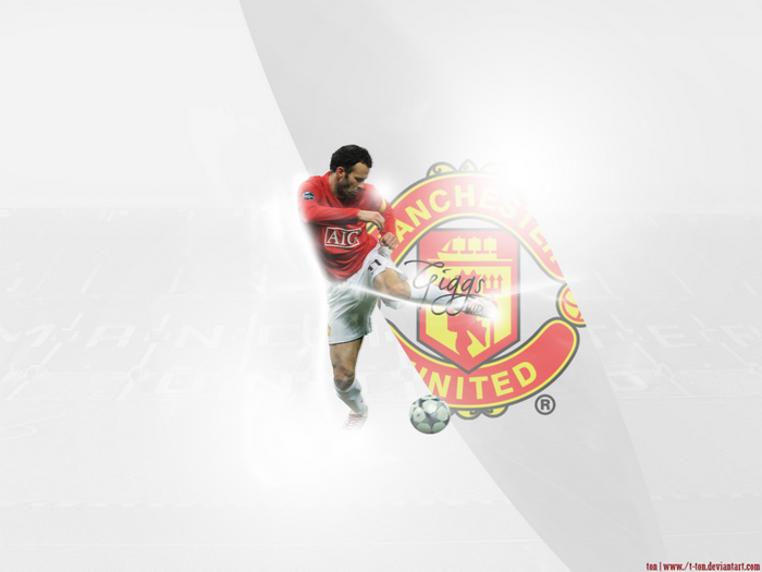 Ryan Giggs Kicking Football with Manchester United F.C. Logo