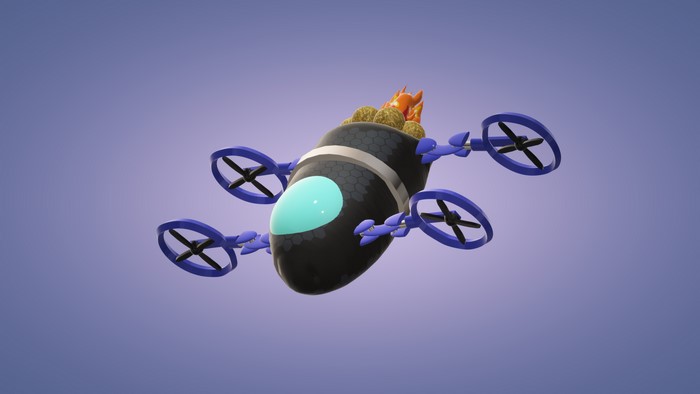 3D futuristic drone carrying hot food